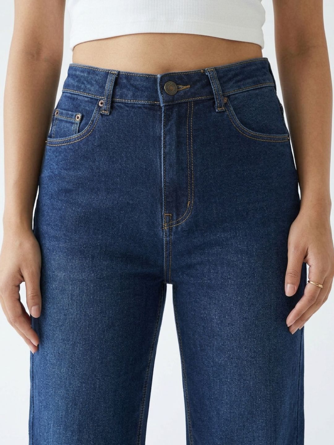 Straight-Fit High-Rise Dark Blue Denim
