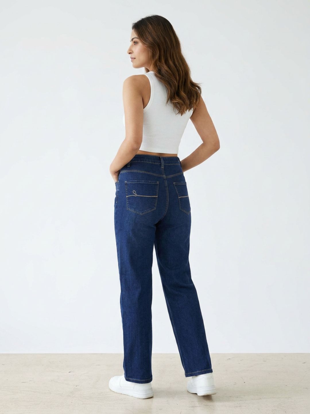 Straight-Fit High-Rise Dark Blue Denim
