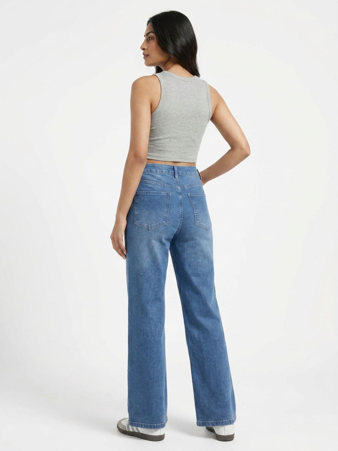 Straight-Fit High-Rise Blue Denim with Whisker Effect