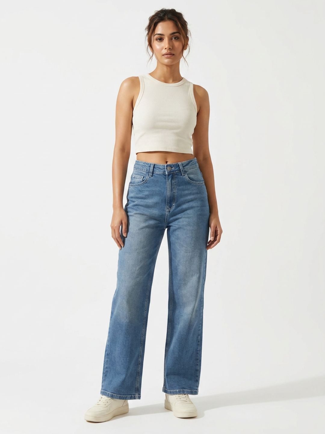 Straight-Fit High-Rise Light Blue Denim