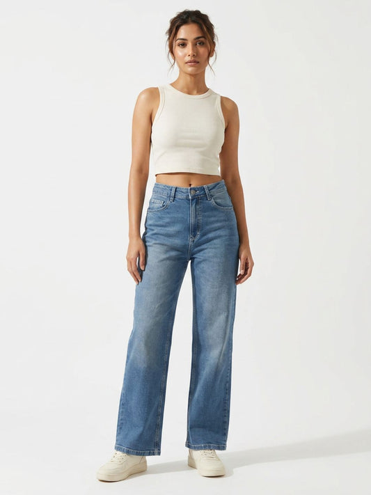 Straight-Fit High-Rise Light Blue Denim