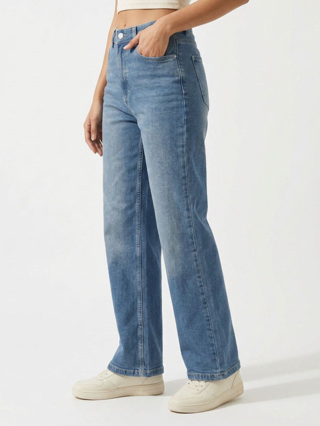 Straight-Fit High-Rise Light Blue Denim