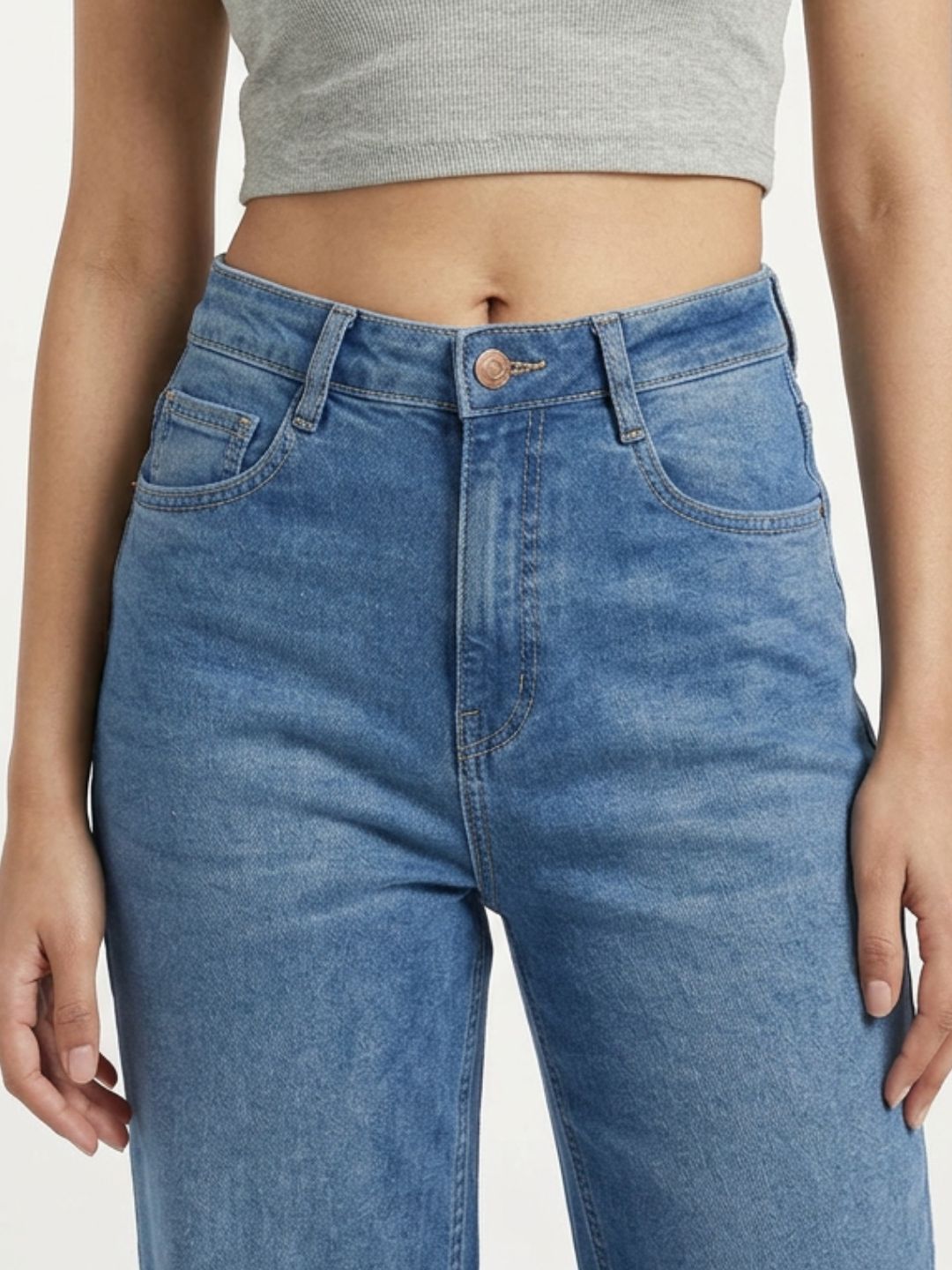 Straight-Fit High-Rise Light Blue Denim