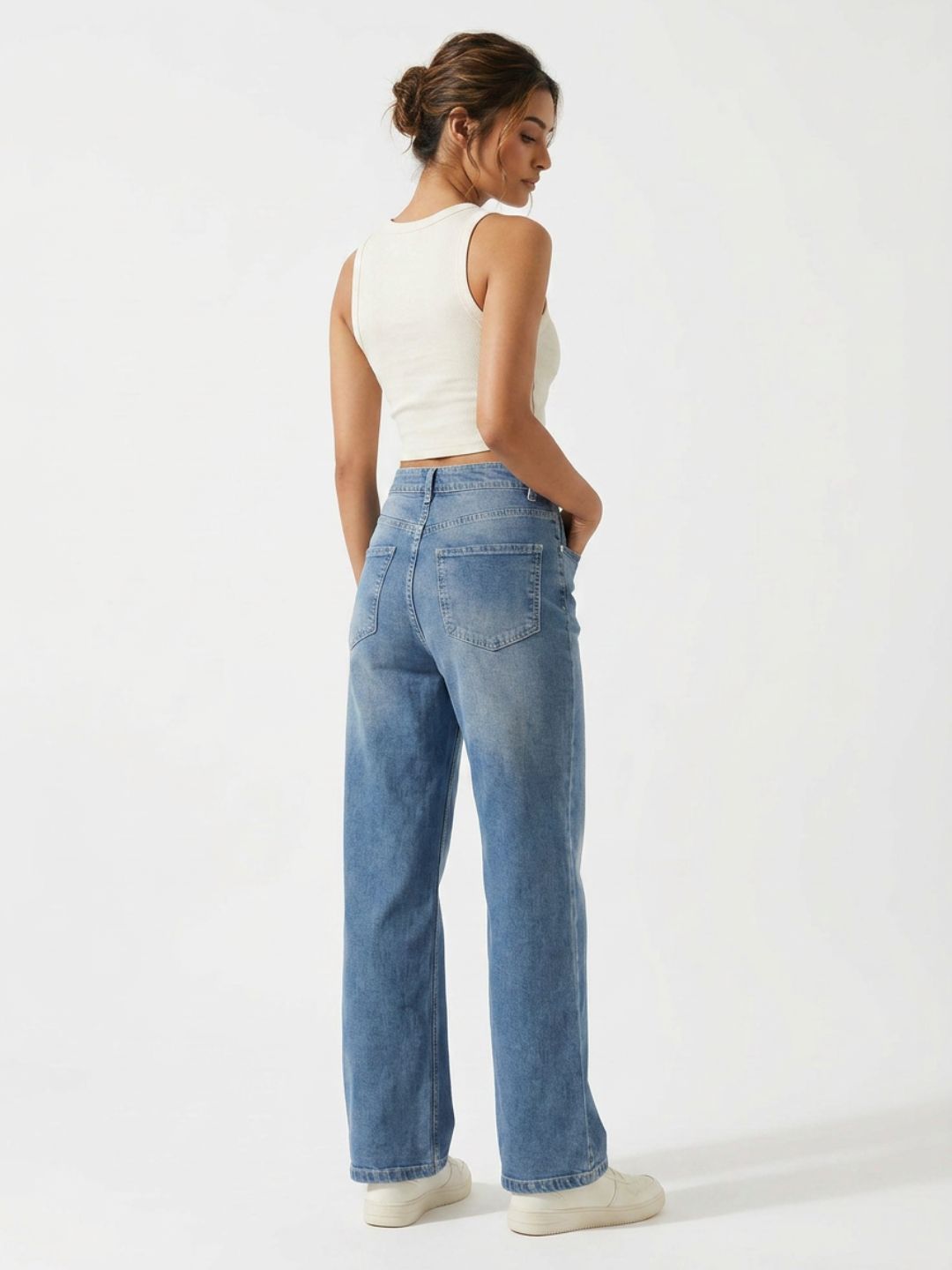 Straight-Fit High-Rise Light Blue Denim