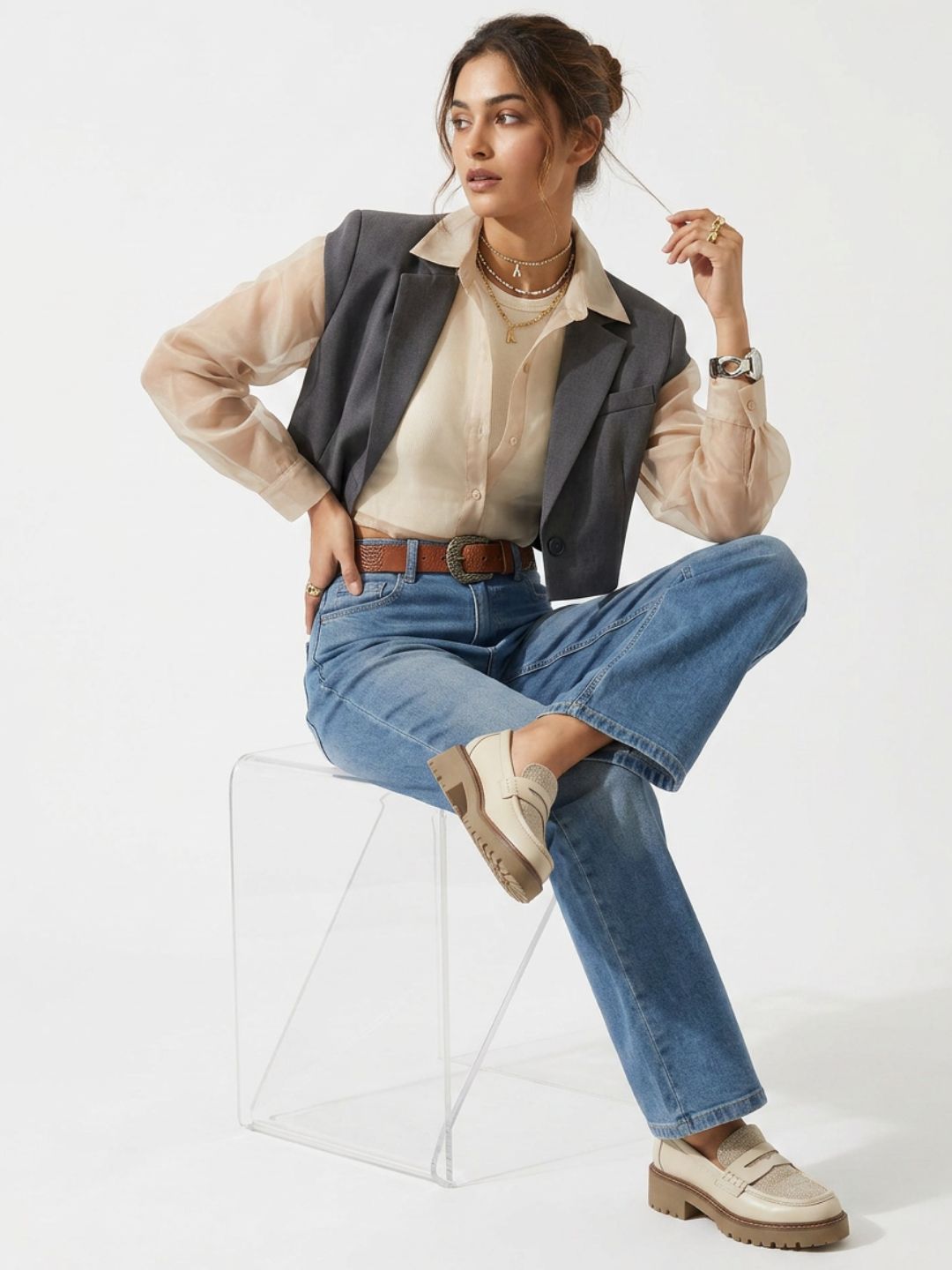 Straight-Fit High-Rise Light Blue Denim