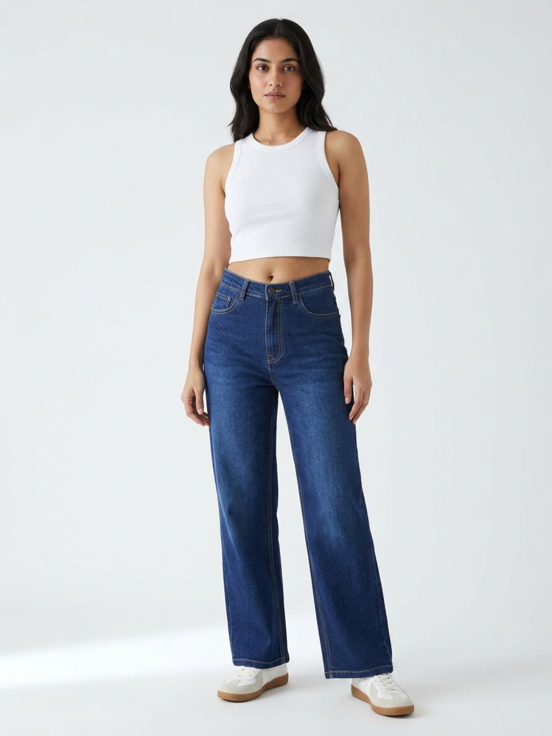 High-Rise Wide-Leg Dark Blue Denim