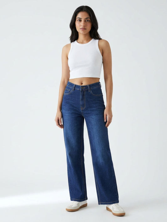 High-Rise Wide-Leg Dark Blue Denim