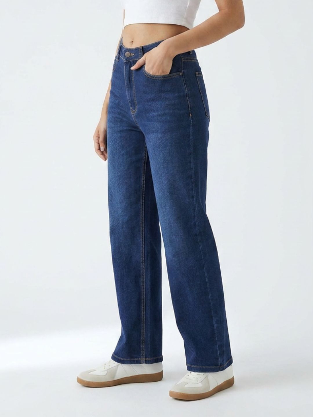 High-Rise Wide-Leg Dark Blue Denim