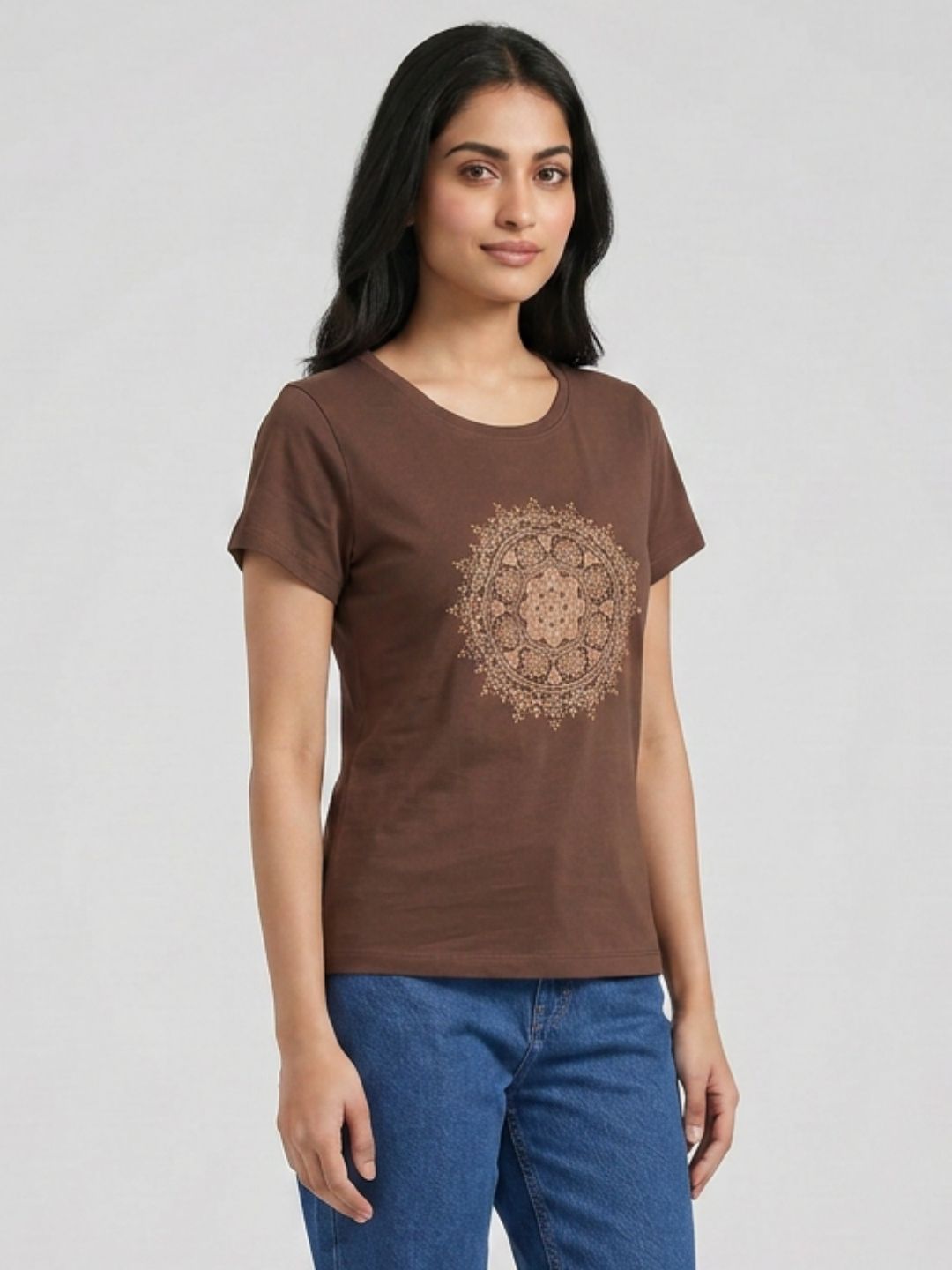 Brown mandala print tshirt