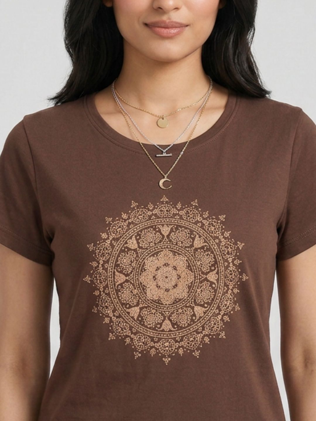 Brown mandala print tshirt