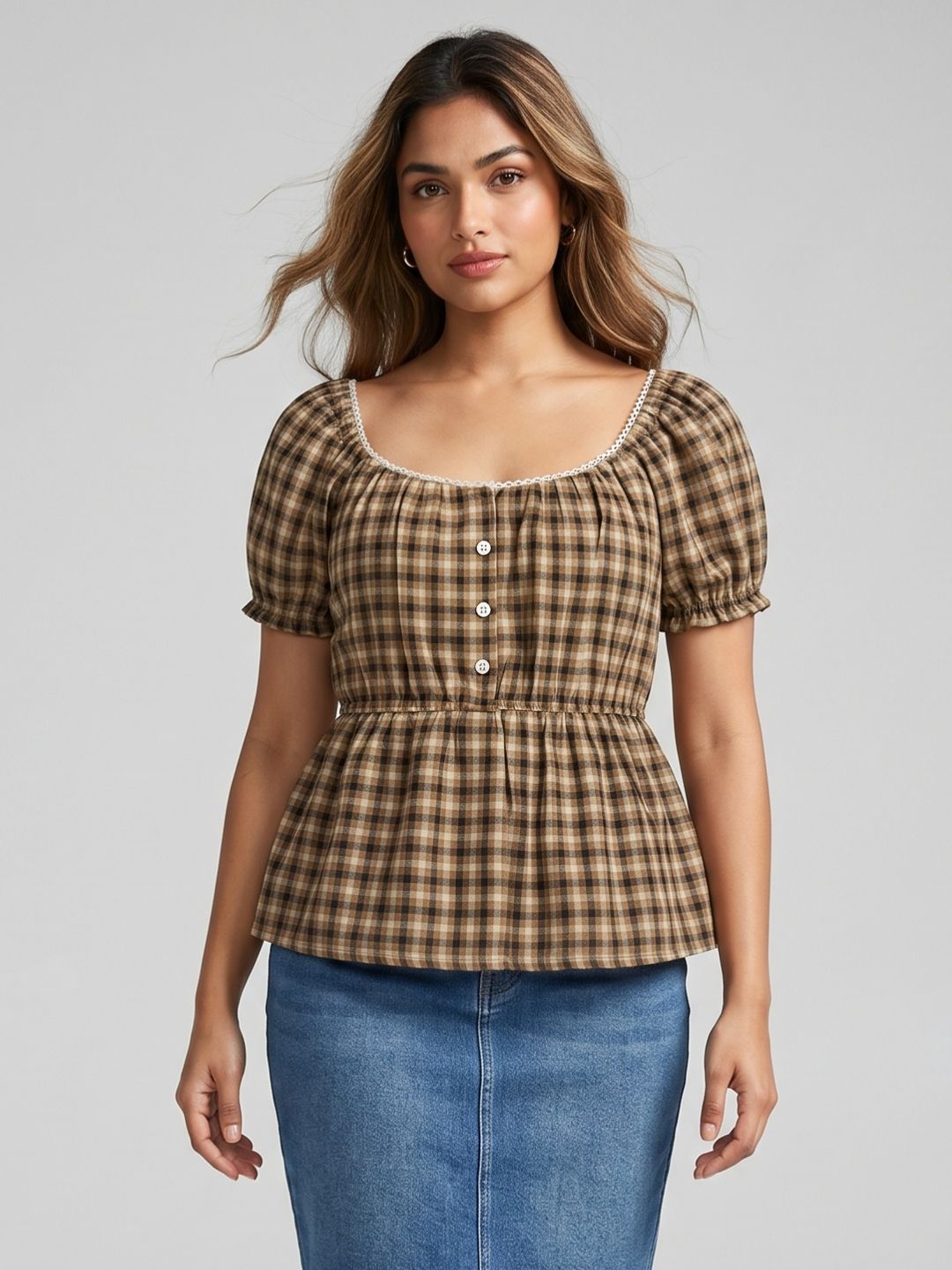 Brown Gingham Top