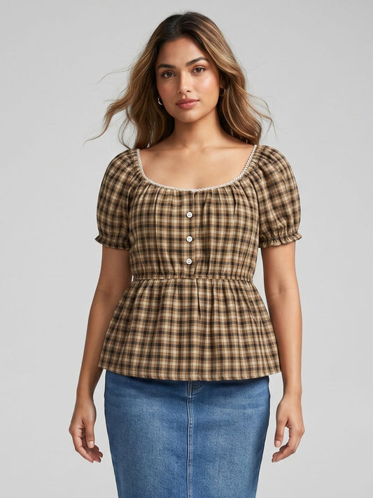 Brown Gingham Top