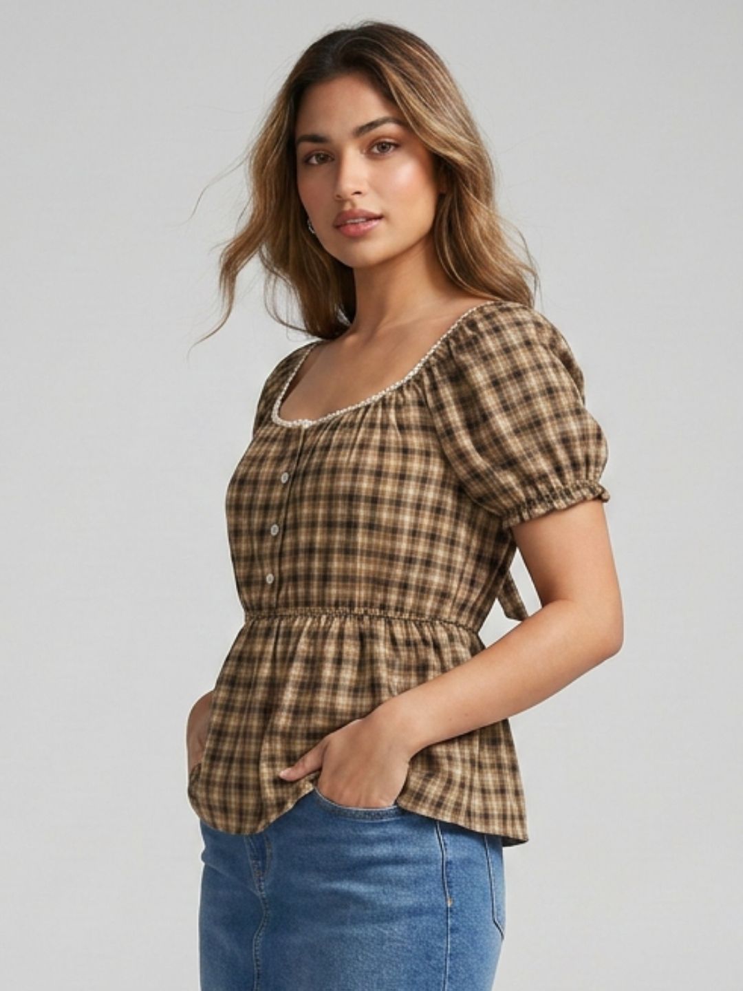 Brown Gingham Top