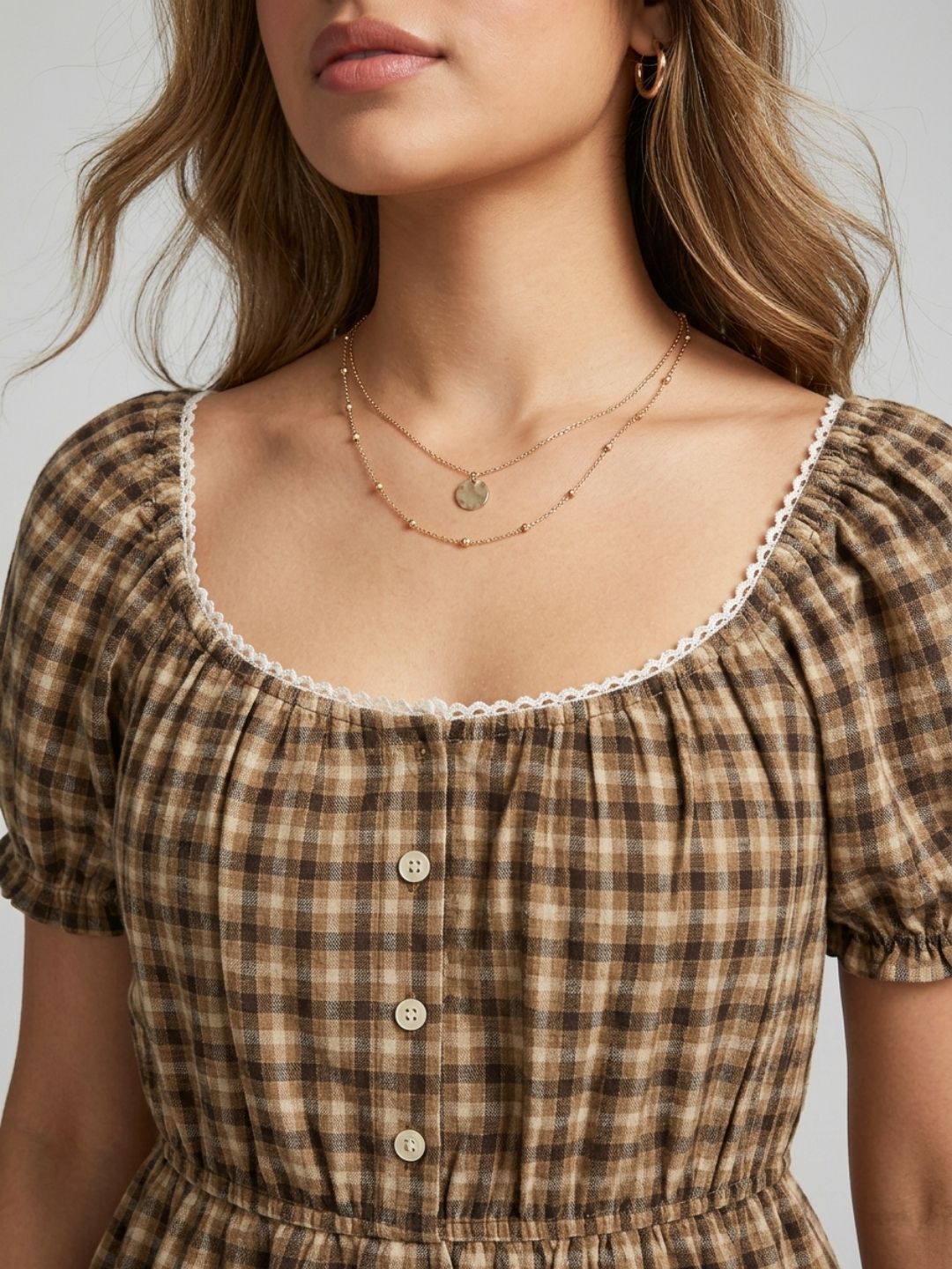 Brown Gingham Top
