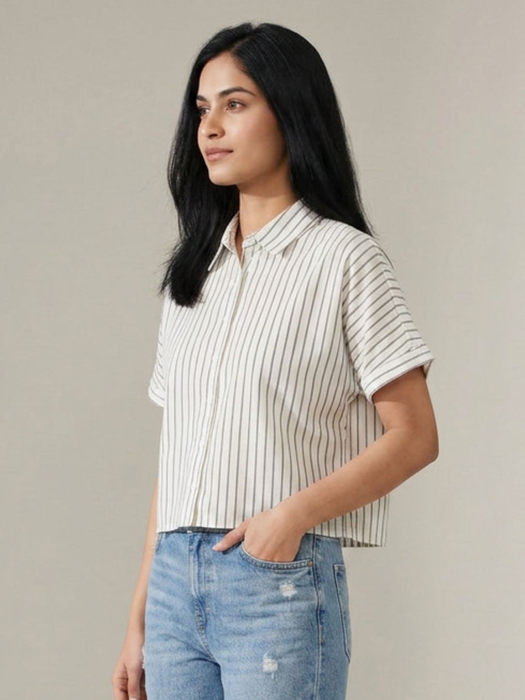 Cream Cropped Shirt